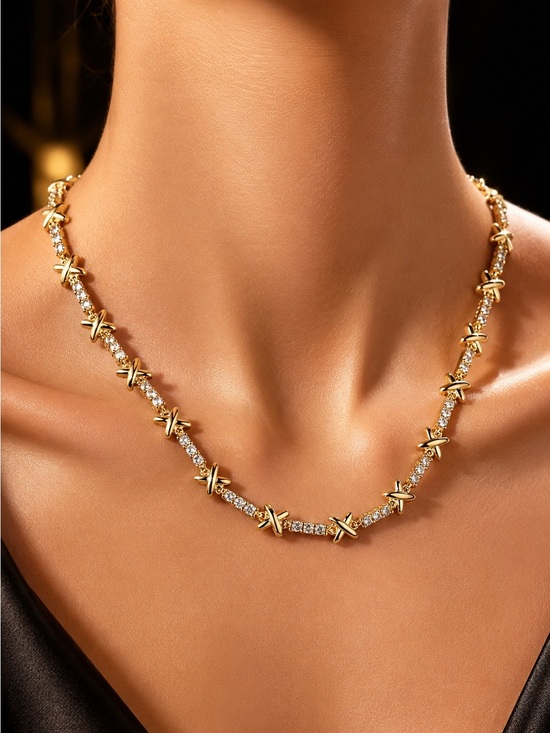 Anthropologie Jewelry - Gold Crystal X-Link Necklace